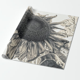 Giant Sunflower Antiek  Sepia Art Cadeaupapier