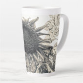 Giant Sunflower  Antiek Sepia Art Latte Mok (Rechterhoek)