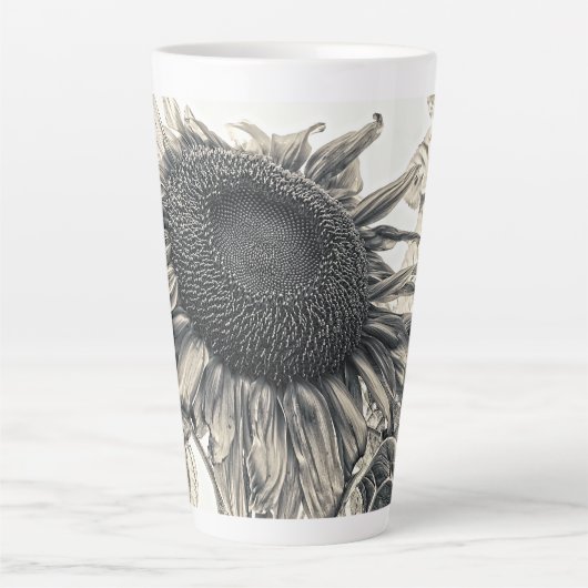 Giant Sunflower Antiek Sepia Art Latte Mok (Voorkant)