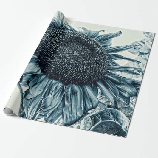 Giant Sunflower  Art Blauwgroen Blauwe ontkoppelin Cadeaupapier (Uitgerold)