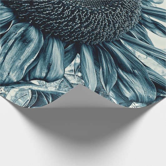 Giant Sunflower  Art Blauwgroen Blauwe ontkoppelin Cadeaupapier (Hoek)