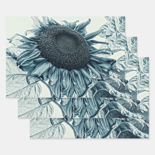 Giant Sunflower Art Blauwgroen Blauwe ontkoppelin Inpakpapier Vel (Set)