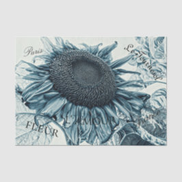 Giant Sunflower  Art Blauwgroen Blue Ephemera Tissuepapier