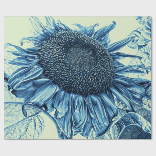 Giant Sunflower Art Blue Green Decoupage Cadeaupapier (Vlak)