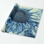 Giant Sunflower Art Blue Green Decoupage Cadeaupapier (Uitgerold)
