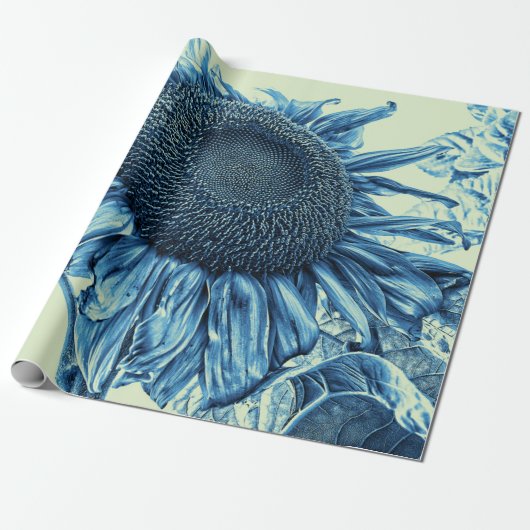Giant Sunflower Art Blue Green Decoupage Cadeaupapier (Uitgerold)