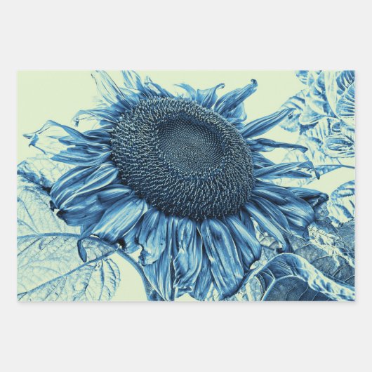Giant Sunflower Art Blue Green Decoupage Inpakpapier Vel (Voorkant 3)