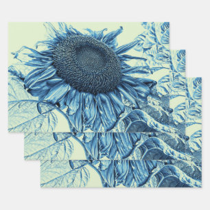 Giant Sunflower  Art Blue Green Decoupage Inpakpapier Vel