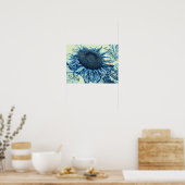 Giant Sunflower  Art Blue Green Script Poster (Keuken)