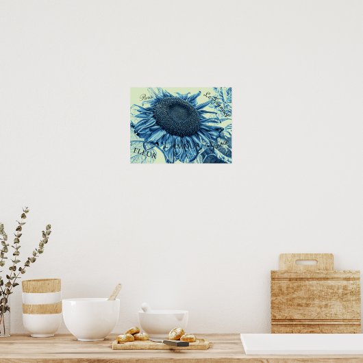 Giant Sunflower  Art Blue Green Script Poster (Keuken)