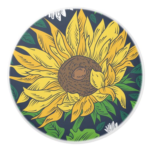 Giant Sunflower Art Ceramic Knob. Keramische Knop (Voorkant)