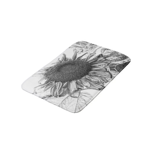 Giant Sunflower Black and White Art Badmat (Gekanteld)