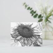 Giant Sunflower Black and White Art Briefkaart (Staand voorkant)