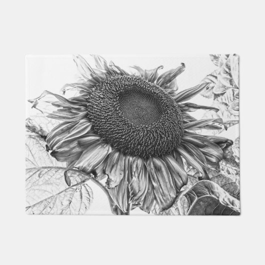 Giant Sunflower  Black and White Art Deurmat (Voorkant)