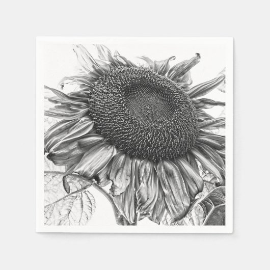 Giant Sunflower  Black and White Art Servet (Voorkant)