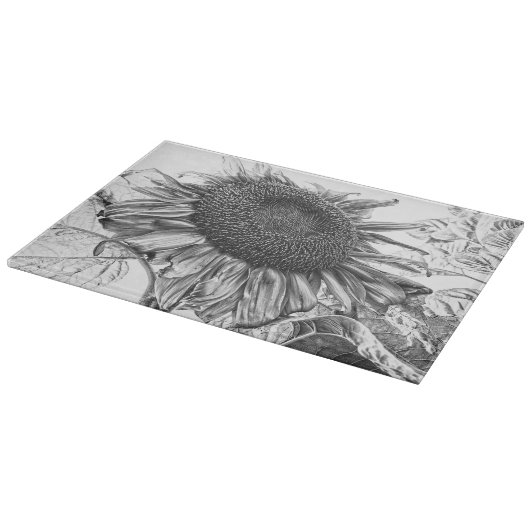 Giant Sunflower  Black and White Art Snijplank (Hoek)