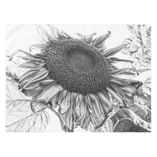 Giant Sunflower  Black and White Art Tafelkleed (Voorkant (Horizontaal))