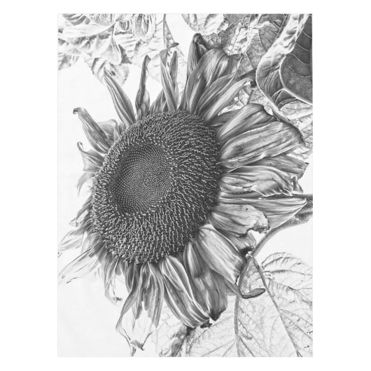 Giant Sunflower  Black and White Art Tafelkleed (Voorkant)
