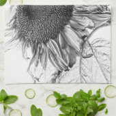 Giant Sunflower  Black and White Art Theedoek (Gevouwen)