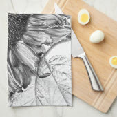 Giant Sunflower  Black and White Art Theedoek (Quarter Fold)