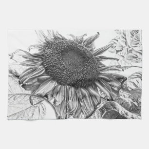 Giant Sunflower  Black and White Art Theedoek