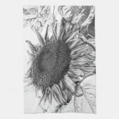 Giant Sunflower  Black and White Art Theedoek (Verticaal)