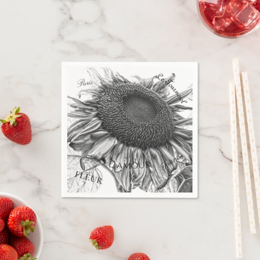 Giant Sunflower  Black and White Script Servet (Insitu)
