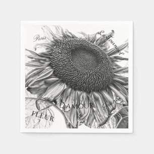 Giant Sunflower  Black and White Script Servet