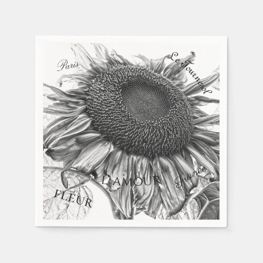 Giant Sunflower  Black and White Script Servet (Voorkant)