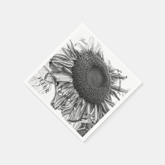 Giant Sunflower  Black and White Script Servet (Hoek)