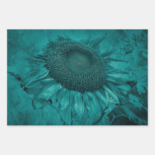 Giant Sunflower Blauwgroen Blue Antiek Inpakpapier Vel (Voorkant 3)