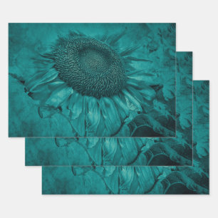 Giant Sunflower Blauwgroen Blue  Antiek Inpakpapier Vel