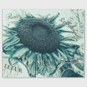Giant Sunflower Blauwgroen Green Script Cadeaupapier (Vlak)