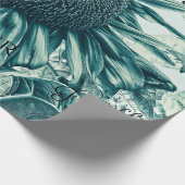 Giant Sunflower Blauwgroen Green Script Cadeaupapier (Hoek)