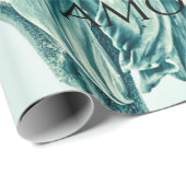 Giant Sunflower Blauwgroen Green Script Cadeaupapier (Rol Hoek)