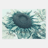 Giant Sunflower  Blauwgroen Green Script Inpakpapier Vel (Voorkant)