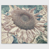 Giant Sunflower  Blauwgroen Sepia Art ontbinding Cadeaupapier (Vlak)