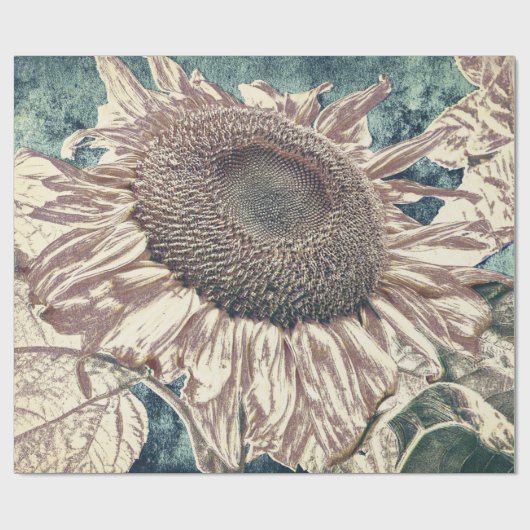 Giant Sunflower  Blauwgroen Sepia Art ontbinding Cadeaupapier (Vlak)