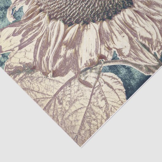 Giant Sunflower  Blauwgroen Sepia Art ontbinding Tissuepapier (Detail)