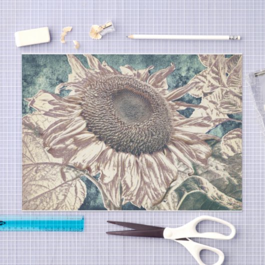Giant Sunflower  Blauwgroen Sepia Art ontbinding Tissuepapier (Craft)