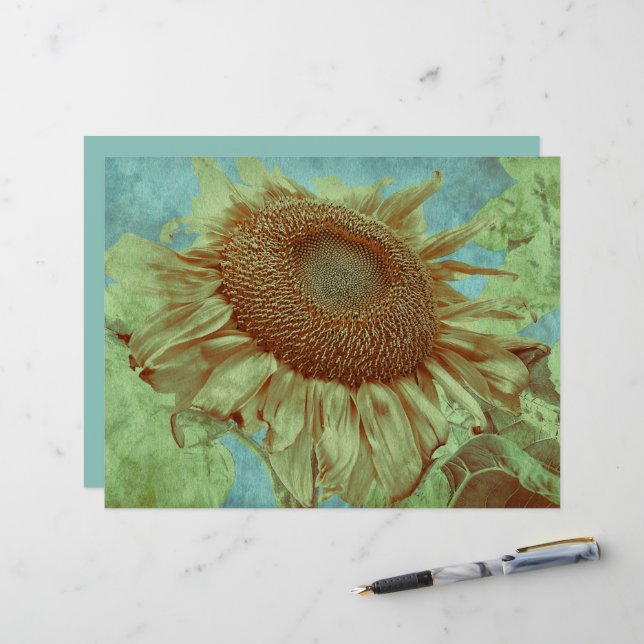 Giant Sunflower Blauwgroen Yellow Green Antiek Vin (Voorkant / Achterkant in situ)