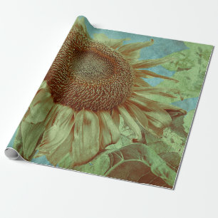 Giant Sunflower Blauwgroen Yellow Green Antiek Vin Cadeaupapier