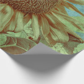 Giant Sunflower Blauwgroen Yellow Green Antiek Vin Cadeaupapier (Hoek)