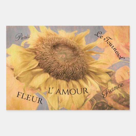 Giant Sunflower Country Yellow Grey Script Inpakpapier Vel (Voorkant 3)
