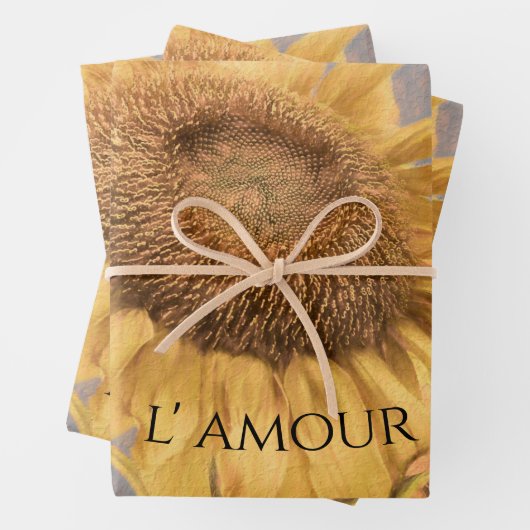 Giant Sunflower Country Yellow Grey Script Inpakpapier Vel (In situ)