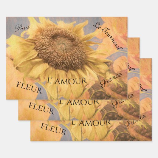 Giant Sunflower Country Yellow Grey Script Inpakpapier Vel (Set)