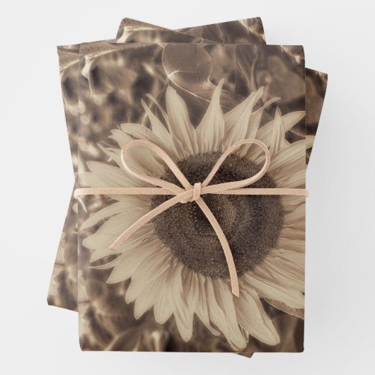 Giant Sunflower Field Sepia Decoupage Inpakpapier Vel (In situ)
