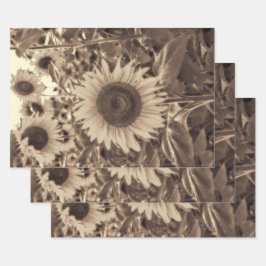 Giant Sunflower Field  Sepia Decoupage Inpakpapier Vel