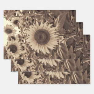 Giant Sunflower Field Sepia Decoupage Inpakpapier Vel