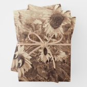 Giant Sunflower Floral Sepia Texture Decoupage Inpakpapier Vel (In situ)
